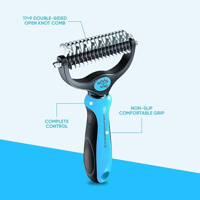 YNR Deshedding Dog Brush for Long Haired Dogs, Cats & Pets – Dual-Sided Undercoat Rake for Dematting, Detangling & Matted Fur, Stainless Steel Pet Grooming Comb with Anti-Slip Handle