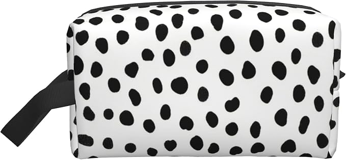 Black & White Dalmatian Spot Makeup Bag - Durable 600D Oxford Fabric Travel Cosmetic Bag, Shockproof Foam Padded Toiletry Organizer for Gym & Daily Use 10x6.2x4.9 Inch