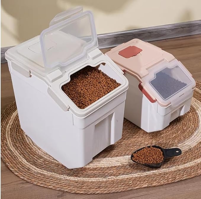 2 Pack Rice Storage Container 25 lbs, Airtight Flour Storage Containers with Lid and Wheels, Measuring Cup & Scoop, BPA Free, Bulk Food Dispenser for Sugar, Grain, Cereal, Dog Food (Grey)