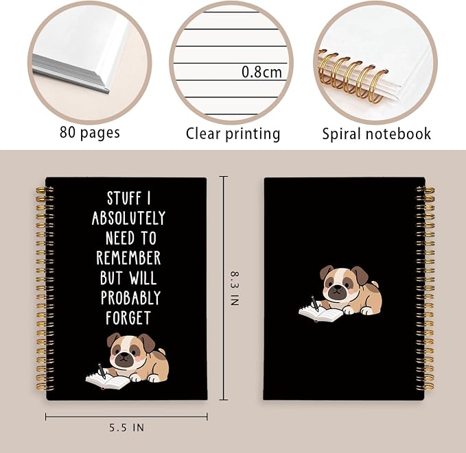 LIANGW Funny Boxer Dog Notebook Journal Gifts for Women & Men | Gifts for Boxer Dog Lovers Notebooks, Funny Gifts for Coworkers, Black Hardcover Spiral Notebook 5.5x8.3 Inch