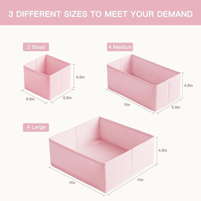 Drawer Organizer Clothes, 10 Pack Dresser Organizer for Baby Clothes, Underwear, Sock- Foldable Closet Organization and Storage Dividers Bins for Nursery, Bedroom (Pink)