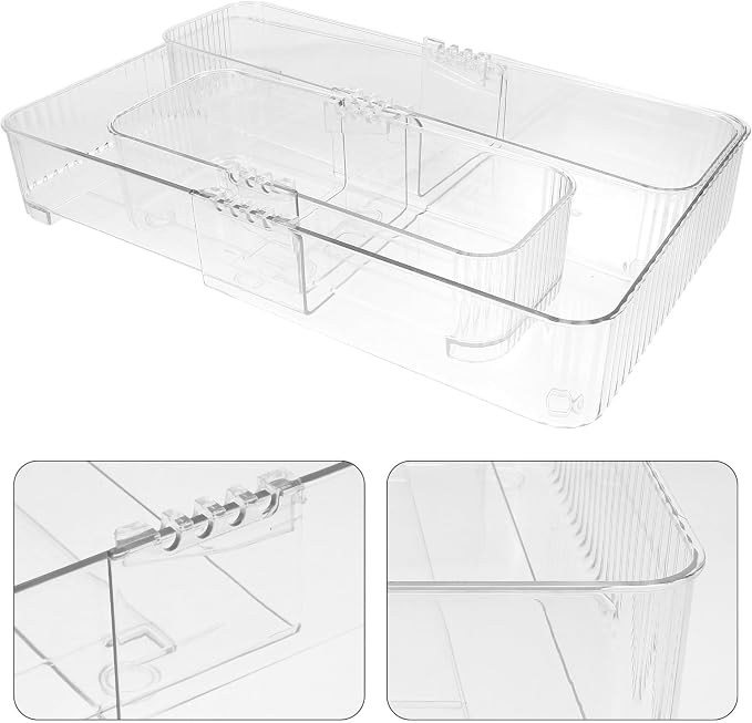 Garneck 3pcs Expandable Clear Drawer Organizer Pet Storage Trays with Dividers for Kitchen Cutlery Office Cosmetics Jewelry Space-saving Transparent Storage Bins with Rounded Corners
