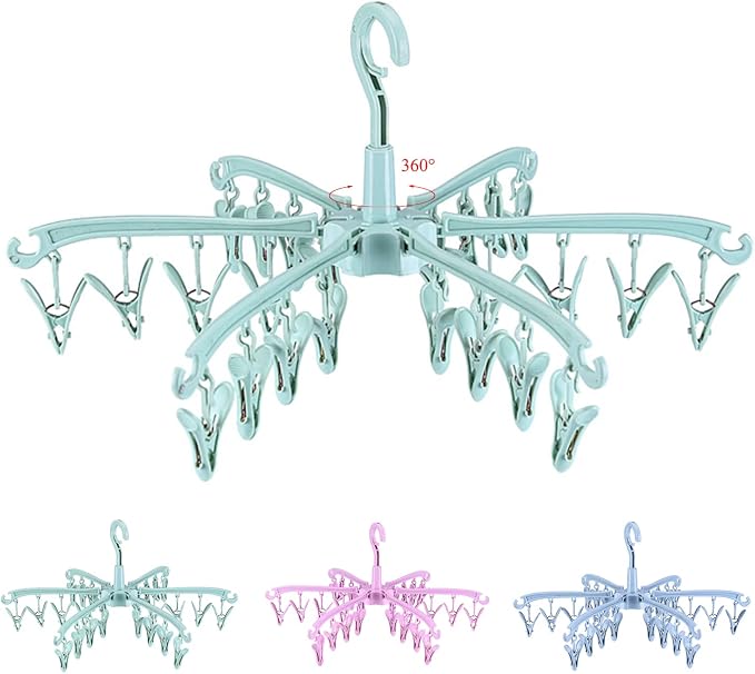 Foldable Drying Rack with 24 Clips for Drying Socks Lingerie Baby Clothes Drying Towels Rotatable Sock Drying Rack | for Drying Socks Lingerie Baby Clothes Drying Towels Rotatable Sock Drying Rack with 24 Pegs Clips