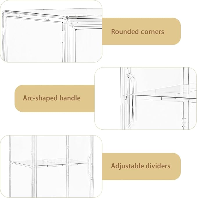 Attelite X-Large Acrylic Display Case Boot Shoe Storage Boxes 2 Pack | Clear Shoe Organizer,Acrylic Display Case 2 Tiers,Easy Assembly,Thickened Plastic,Stackable Design,Magnetic Door