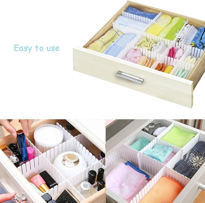 Onerbuy 8pcs Adjustable Grid Drawer Dividers DIY Plastic Closet Separator Tidy Organizer Container for Underwear Socks Belt Office Supplies