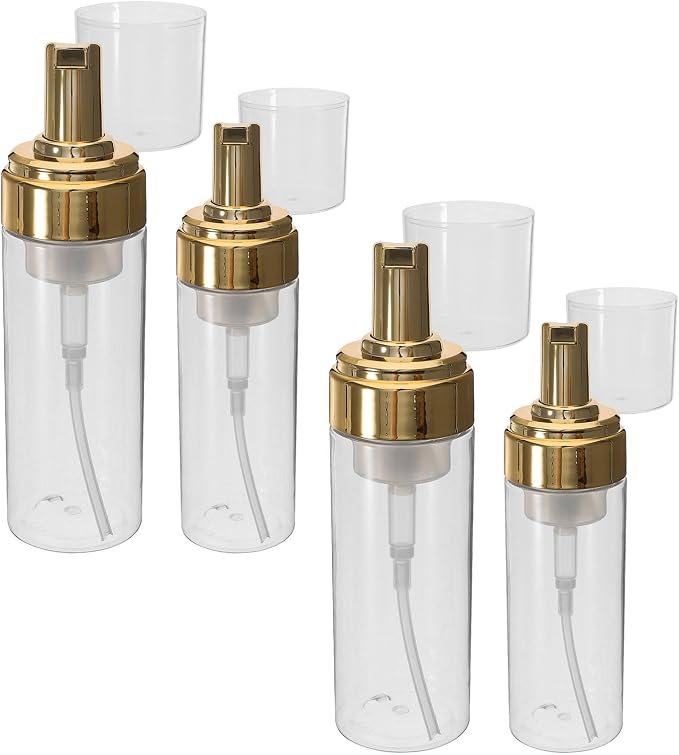 4pcs Plastic Vacuum Pump Bottles 4oz 5oz 120ml 150ml Pet | Foam Dispensing, Leak Proof Refillable Design, Travel and Home Use, Easy Identification for Cream Toiletries Foundation