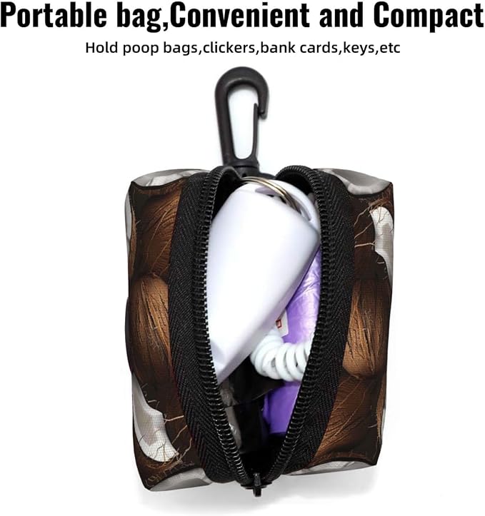 Coconut Pet Waste Bag Dispenser 0.2L | Portable Dog Poop Holder Waste Bag With Zipper Park Doggy Walking Accessory