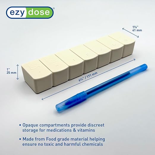 Ezy Dose Weekly (7-Day) Pill Organizer, Medicine Planner, Cream & Pink | Daily Vitamin & Supplement Medicine Case, Pop Up Compartments, Embossed Matte Design, Travel-Friendly, BPA-Free, 2-Pack