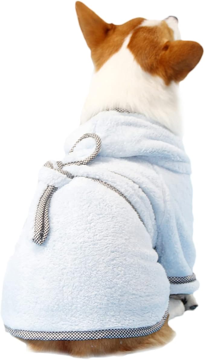 Dog Bathrobe, Microfiber Fast Drying Absorbent Hooded Bath Towel White for Puppy Small Medium Large Dog Cat (2XL, LightCyan)