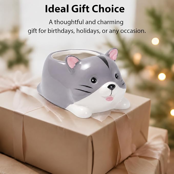 Ceramic Cat Shaped Pen Pencil Holder for Desk Decoration Accessories Cat Decor Makeup Brush Pen Cups Office School Ideal Gifts for Women, Mom or Birthdays