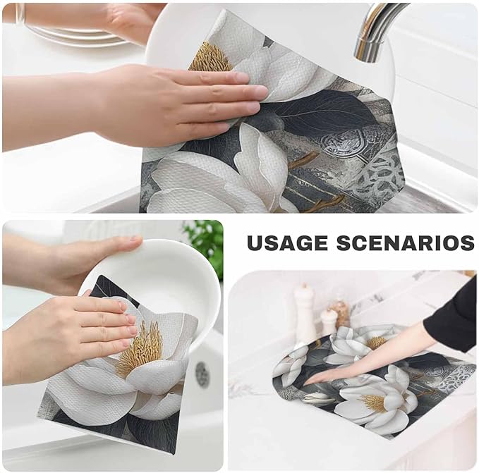 Floral Kitchen Towels Colorful Digital Wall Tiles Bathroom Design Soft and Super Absorbent Dish Towels 2 Pack 16 X 24 Inches