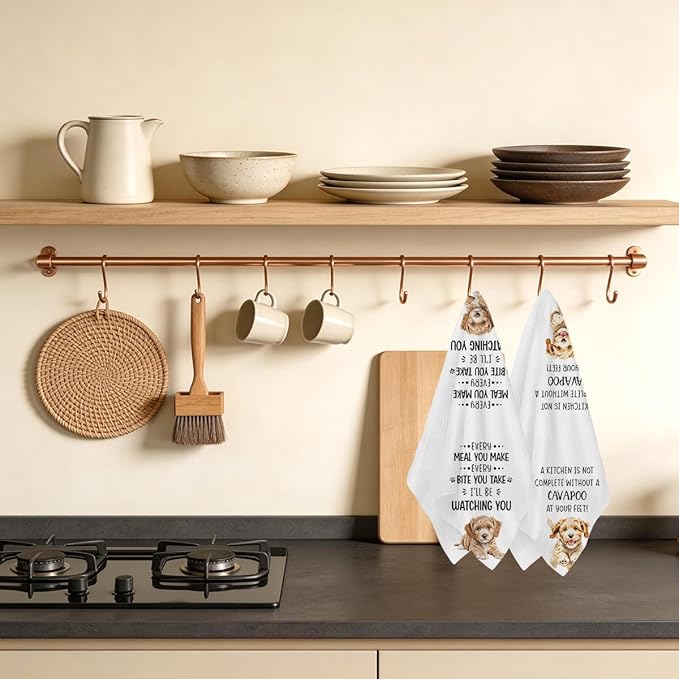 2Pcs Cavapoo Dog Kitchen Towels 24x14 Inch, Cavapoo Gifts Reusable Dish Towels Dishcloths Tea Towel for Kitchen Bathroom Decor, Waffle Weave Absorbent Hand Cloth Towel, Dog Lover Gifts for Women Mom