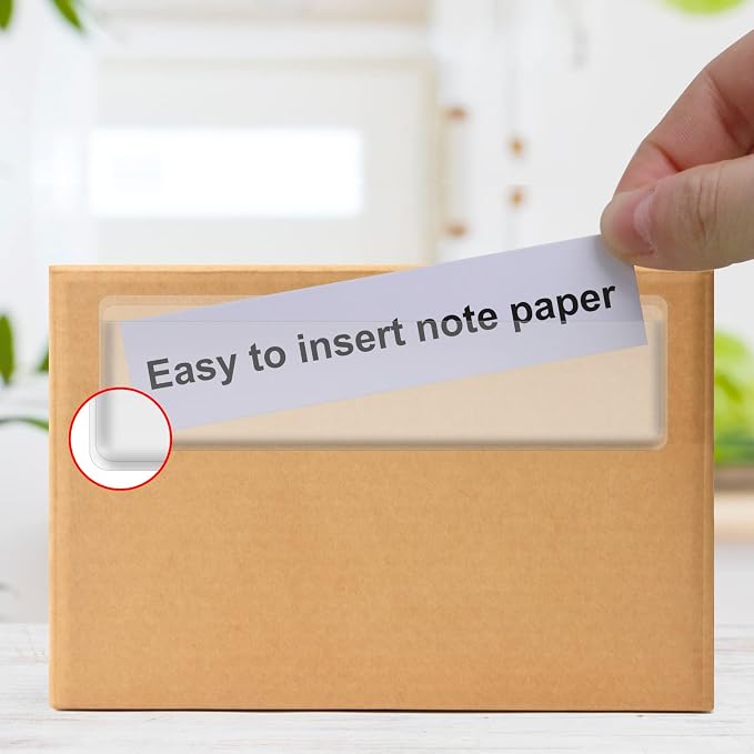 Label Holders Adhesive Shelf Tags - Fushing 150Pcs Clear Plastic Labels for Storage Bins with Name Label Badge Inserts, Removable Adhesive Pockets for Shelf Mailbox Binders Drawers Cabinets Organizer