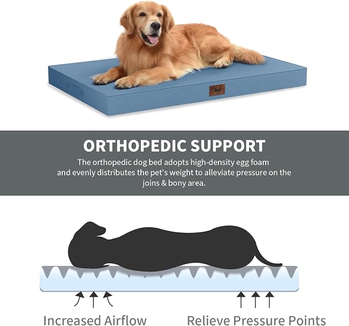 Waterproof Orthopedic Dog Crate Bed for Small Dogs & Cats | Egg Crate Foam, Fits 24x18 Crates, TPU Waterproof Layer, Machine Washable 1680D Oxford Cover, Small Pets Up to 20 lbs