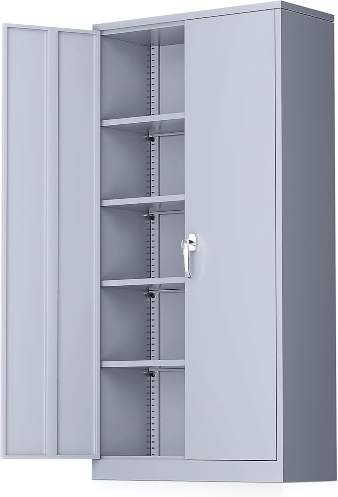 Greenvelly Metal Storage Cabinet with Locking Doors, 72" Dark Grey Lockable Storage with Adjustable Shelves, Steel Tool Cabinet for Home Office, Garage (36" x 18")