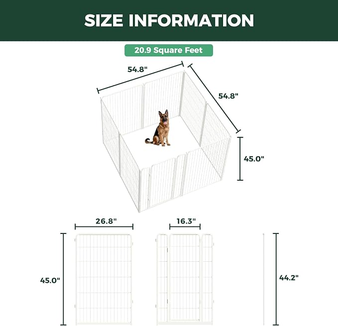 FXW Homeplus Indoor Dog Playpen, 45" H, 8 Panels, for Large Dogs | Stress-free play, Heavy-duty, Semi-open design, Easy setup, Threshold-free gate, Expandable, Patented