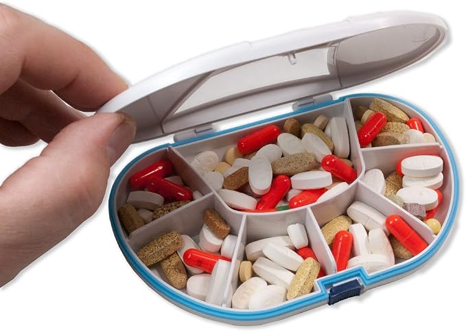 Gasketed Vitacarry 7 Compartment Pill Box Holds up to 150 Pills Waterproof (White 7 Compartment) by VitaCarry