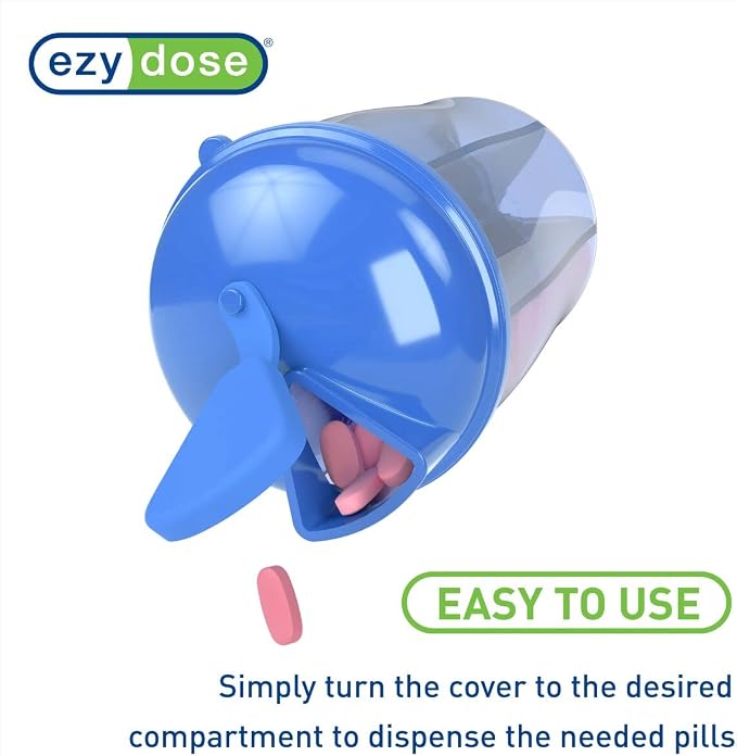 Ezy Dose 30-Day Vitamin Organizer, 6 Large Compartments, Blue, BPA-Free | Monthly Storage System Features Spacious Sections for Supplements, 6 Large Compartments for Organized Daily Routines