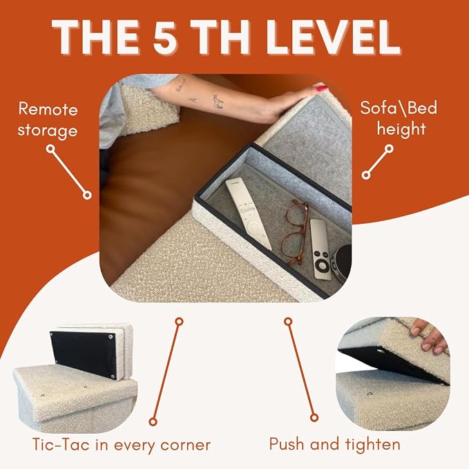 5-Step Dog Stairs for Small, Medium Dogs with Storage Box - Durable Folding Pet Steps, Padded Lid and Container; Dog Steps for Bed and Couch + Hair Brush Gift (Terracotta, Large, 5.0)