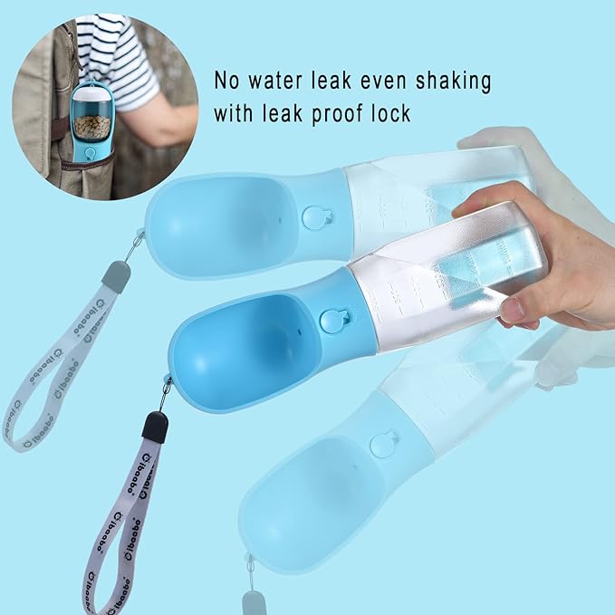 Cibaabo Dog Water Bottle with Food Container & Poop Bag Holder & Filter | Feeding & Hydration & Waste All in One | Travel Puppy Water Bowl | Portable Pet Dispenser | Girl Dog Accessories for Walking