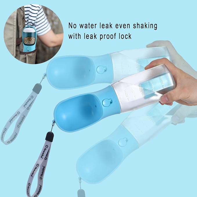 Cibaabo Dog Water Bottle with Food Container & Poop Bag Holder & Filter | Feeding & Hydration & Waste All in One | Travel Puppy Water Bowl | Portable Pet Dispenser | Dog Gifts | for Walking Beach