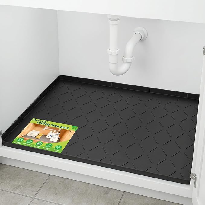 Mateeylife Under Sink Mat Kitchen Waterproof, Silicone Sink Tray 22"X34" | Under Sink Organizer Cabinet Shelf Protective Liner, Multi-use Silicone Mat for Boot Tray & Litter Mat, Classic Black