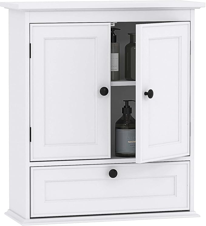 Spirich Bathroom Wall Cabinet, White Medicine Cabinet with Doors | Adjustable Shelf, Lower Tilt-Out Cube, FSC-Certified MDF, Space-Saving Concealed Storage for Toiletries, Towels, or Medicine