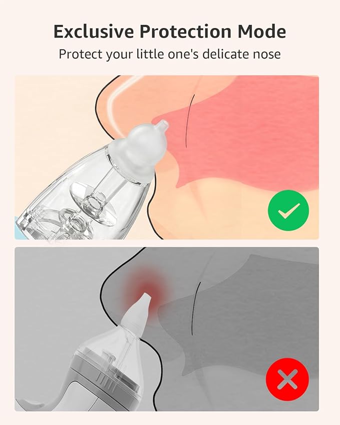 GROWNSY Nasal Aspirator for Baby with Protection Mode, Electric Nose Suction for Baby, Automatic Baby Nose Sucker with 3 Silicone Tips, Adjustable Suction Level, Music and Light Soothing Function