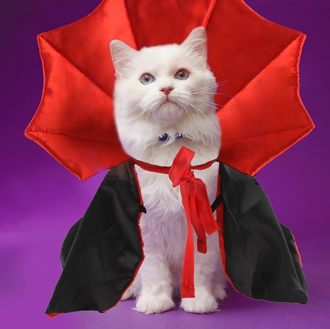 Estivaux Pet Halloween Costumes Dogs Cats Halloween Vampire Pets Costume Cape Black Red Witch Stand-up Collar Cape Cat Puppy Cosplay Clothes Apparel for Pets Dress Up Accessories Halloween Party Decor