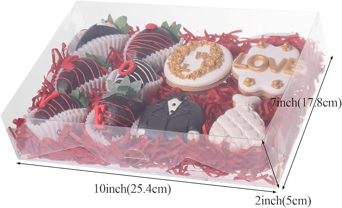 RomanticBaking 10PCS 10x7x2 inches Clear Bakery Boxes for Party Favors | Clear Treat Boxes for Strawberry,Cookies,Macaron,Gift and More