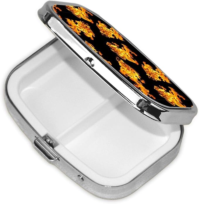 Travel Pill Case Organizer Pocket-Sized Vitamin Holder Fish Oil Container Men Women On-The-Go, Flame Fire
