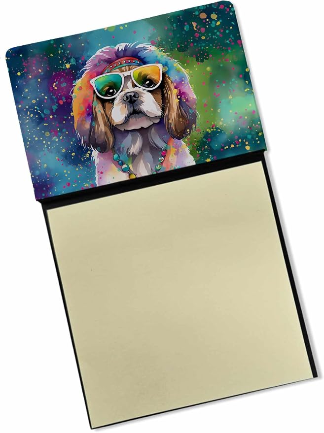 Caroline's Treasures Shih Tzu Hippie Dawg Sticky Note Holder Refillable Dispenser Self-Sticky Note Pads, Memo Pads Blank Desk Accessories