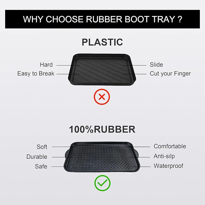 Matace 3 Pack Rubber Small Boot Tray for Entryway,Boot Mat,Shoe Tray,Shoe Mat for Indoor and Outdoor Use, 27.95"x 15.74" (Pack of 3)