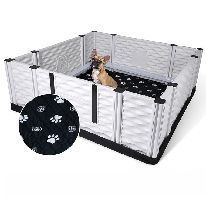 EZclassic Dog Whelping Box - Washable Pee Pad, Large 48"x48"x18" | Dog whelping box for large dogs features safety rails and liner with black pawprint design for easy cleaning and comfort