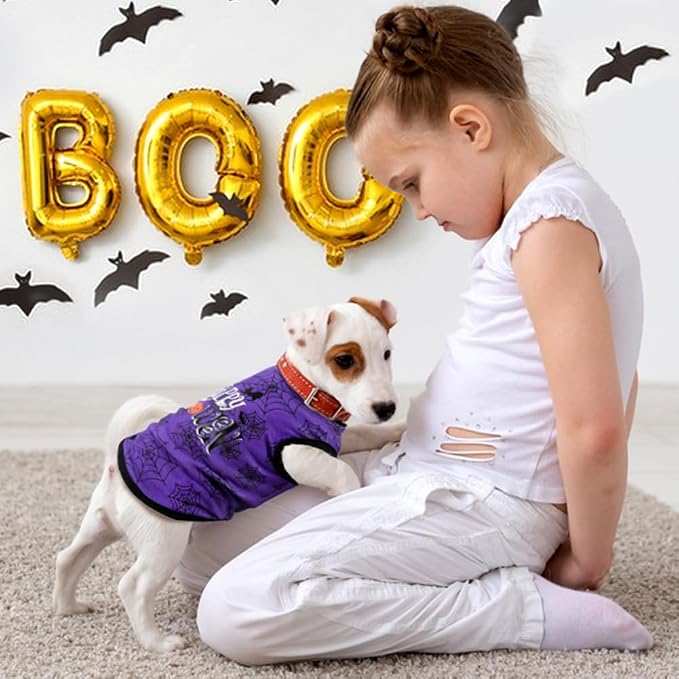 Halloween Shirt Soft Cotton Stretchy Lightweight Dog T-Shirts Sleeveless Vest Cat Costume Clothes for Small Medium Large Dogs