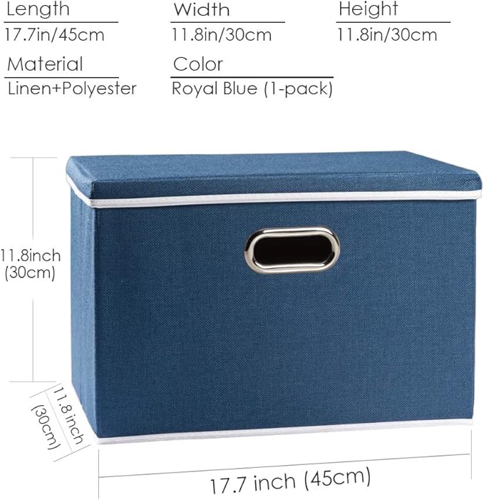 Large Collapsible Storage Bin with Lid [1-Pack] Fabric Foldable Storage Box Organizer Container Basket Cube with Cover for Home Bedroom Closet Office Nursery Royal Blue(17.7x11.8x11.8)