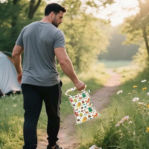 Plants Animals Strap Drawstring Car Trash Bag Hanging Garbage Bag with Snap Buttons Car Back Seat Trash Storage Portable Dustbin Vehicle Trash Can Bag for Vehicle Accessories Travel Camping