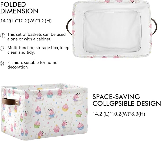 Kigai Storage Basket, Fabric Collapsible Closet Organizer Bin | Bear Waterproof Foldable Canvas Basket with Handles for Shelves, Nursery, Closet, Bedroom & Bathroom