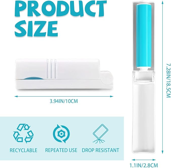 8 Pack Small Washable Reusable Lint Roller, Travel Size Gel Sticky Lint Roller, Portable Foldable Stick It Pet Hair Remover Cleaner for Clothes Furniture Household (Blue)