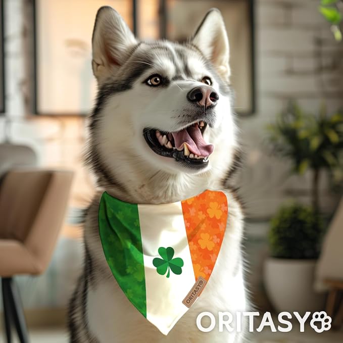 St. Patrick's Day Dog Bandanas, 2-Pack Triangle Reversible Pet Scarves, Premium Fabric, Bandana for All Boys Girls Dogs (L, Style 1)