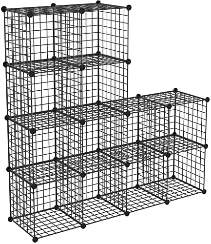 HUBSON Wire Cube Storage Organizer, Book/Toy/Craft/Potted Plants and petCloset Organizers and Storage Shelves, 12-Cube Freely Combinable Metal Grids Storage Shelf,Black Iron