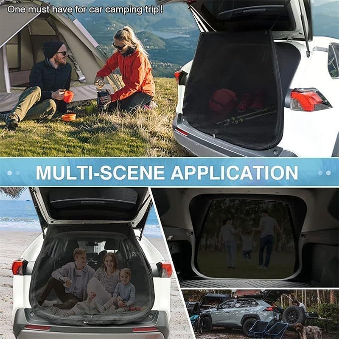 Car Tailgate Mesh Screen for Hyundai Santa Fe DM 2013-2018 | Thickened magnetic tailgate mesh provides privacy and airflow for car camping. Blocks glaring sun.