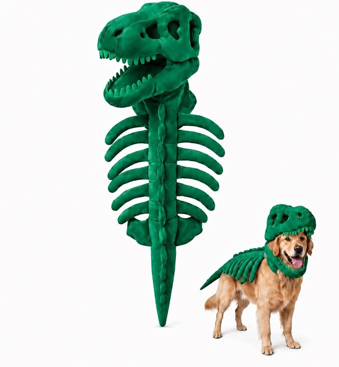 Pet Dinosaur Costume Spinosaurus Skeleton Skull Mask Plush Spine Large Dogs | Soft Lightweight Headpiece with Raised Back Ridge and Tail Suited to Halloween Cosplay Parties Photos Birthdays Large Breeds