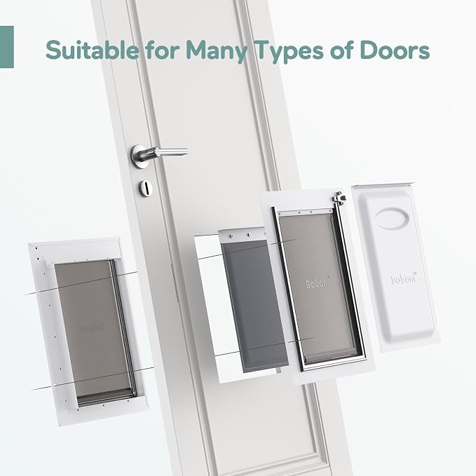 Baboni Dog Door for Door,Metal Frame,Medium | Pets Up to 40 Lb,for Interior and Exterior Doors,Aluminum Lock,Metal Panel,Strong Magnetic Flaps