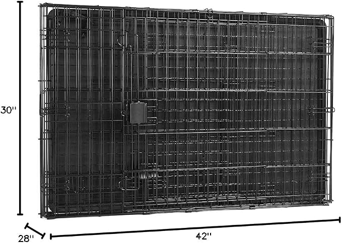 Amazon Basics Portable, Collapsible Metal Wire Dog Crate with Removable Tray, Double Door, Easy to Assemble, Divider Panel for Large Dogs, 42" x 28" x 30", Black
