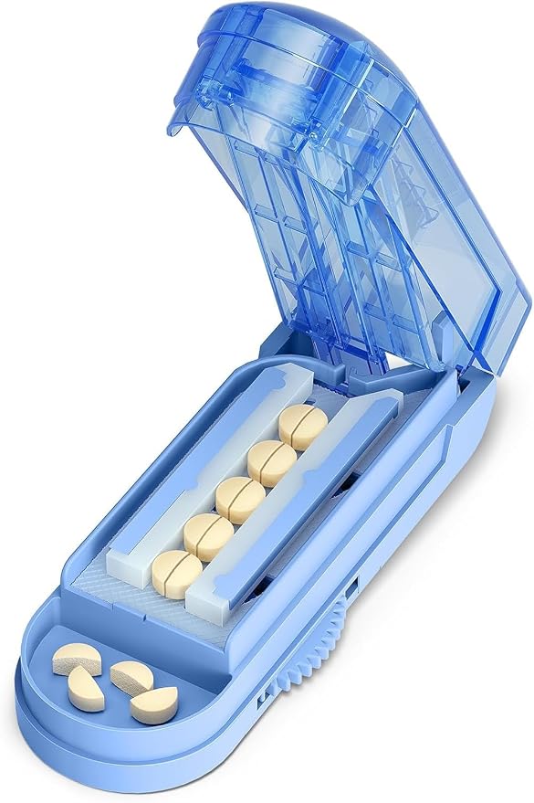 ONE PIX Pill Cutter Splitter for Small and Tiny Pills, Multiple Pill Splitter with Centering Device & Hidden Blade, Adjustable Tablet Cutter for Large Pills, Seniors, Pets, Blue