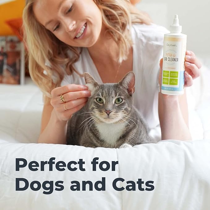 Oxyfresh Advanced Pet Ear Cleaner - Best Dog and Cat Ear Cleaning Solution - Helps with Yeast, Wax, Dirt & Itchy Ear Canal - Cleaning, Soothing, & Sting-Free Dog Ear Wash & Cat Ear Rinse - 8oz