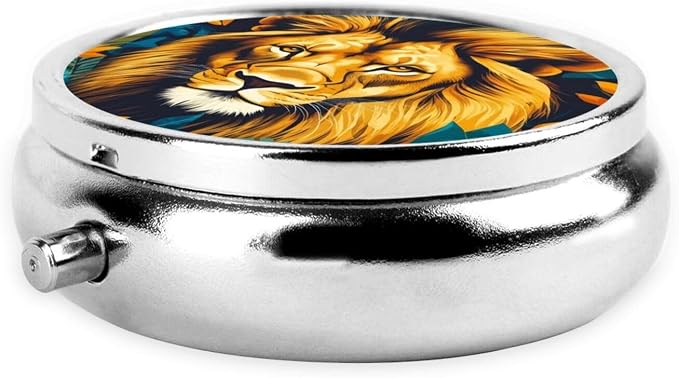 Tropical Male Lion Mane Leaf Jungle Portable Pill Organizer | 3 Compartment, With Mirror, For Men Women, For Daily Supplements, Vitamins, Fish Oil, Jewelry, Candy, Travel