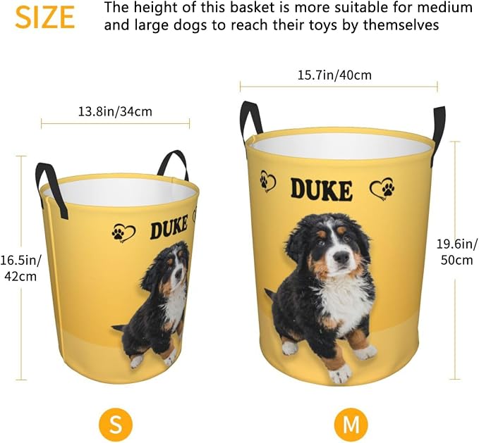 Personalized Large Dog Toy Storage Basket Bin Collapsible Custom Pet Stuff Box Chest Container for Living Room Organizer for Dog Toys,Dog Food,Blankets,Clothing (Yellow)