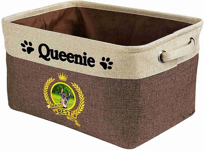 Custom Name Collapsible Dog Toy Storage Basket Bin World's Best Dog Doberman Foldable Pet Toy Box Closet Shelf Baskets Organizer for Bedroom Home Dog Cat with Handles Brown